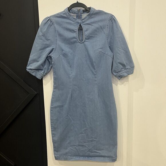 Story On Dresses & Skirts - Bodycon Denim Cutout Above Knee Dress Puff Sleeves Size Large